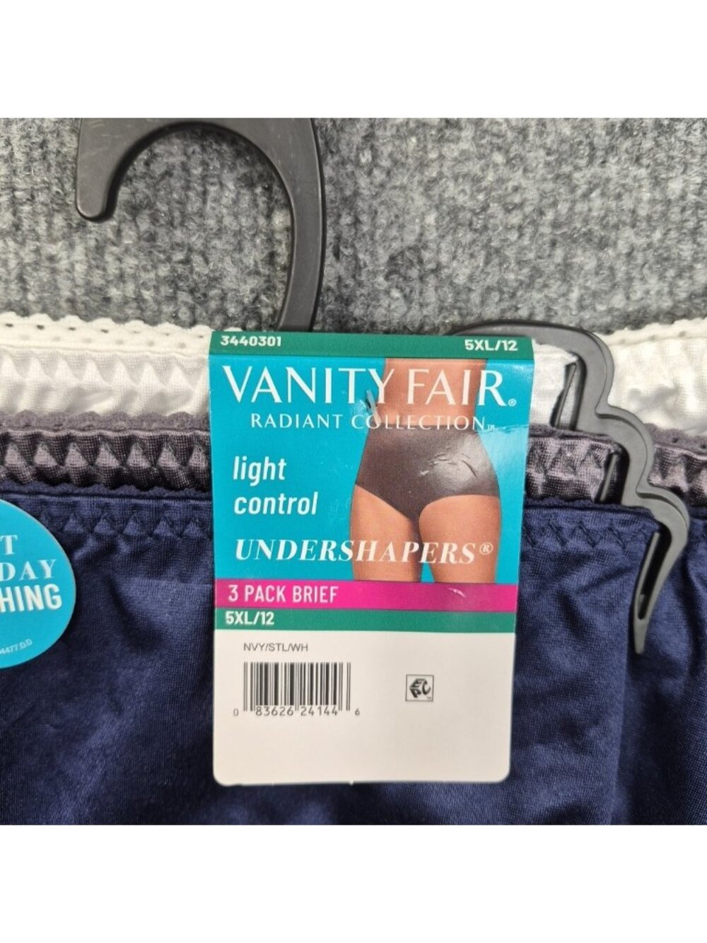 5XL /12 Vanity Fair Radiant Collection 3 Pk Briefs Light Control Navy Grey White - Picture 2 of 4